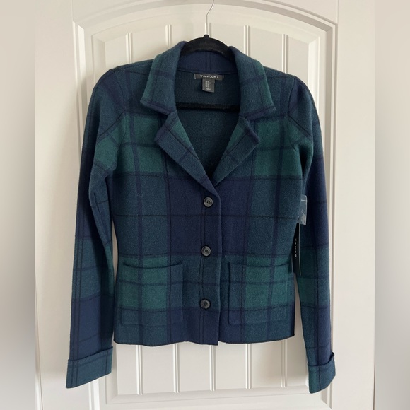 Tahari Jackets & Blazers - TAHARI Blue and Green Plaid Button Up Sweater / Blazer